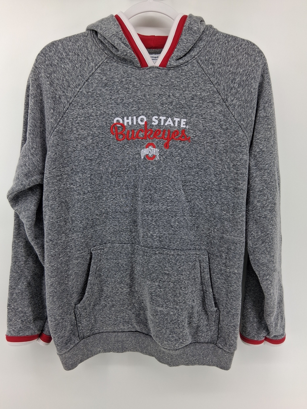 Champion Gray Hoodie with Red Trim and Ohio State Buckeyes